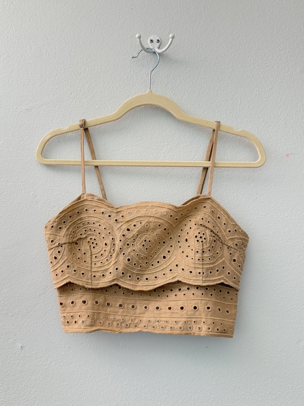 Jason Tan Linen Blend Crochet Eyelet Boho
Crop Top Blouse sz 6